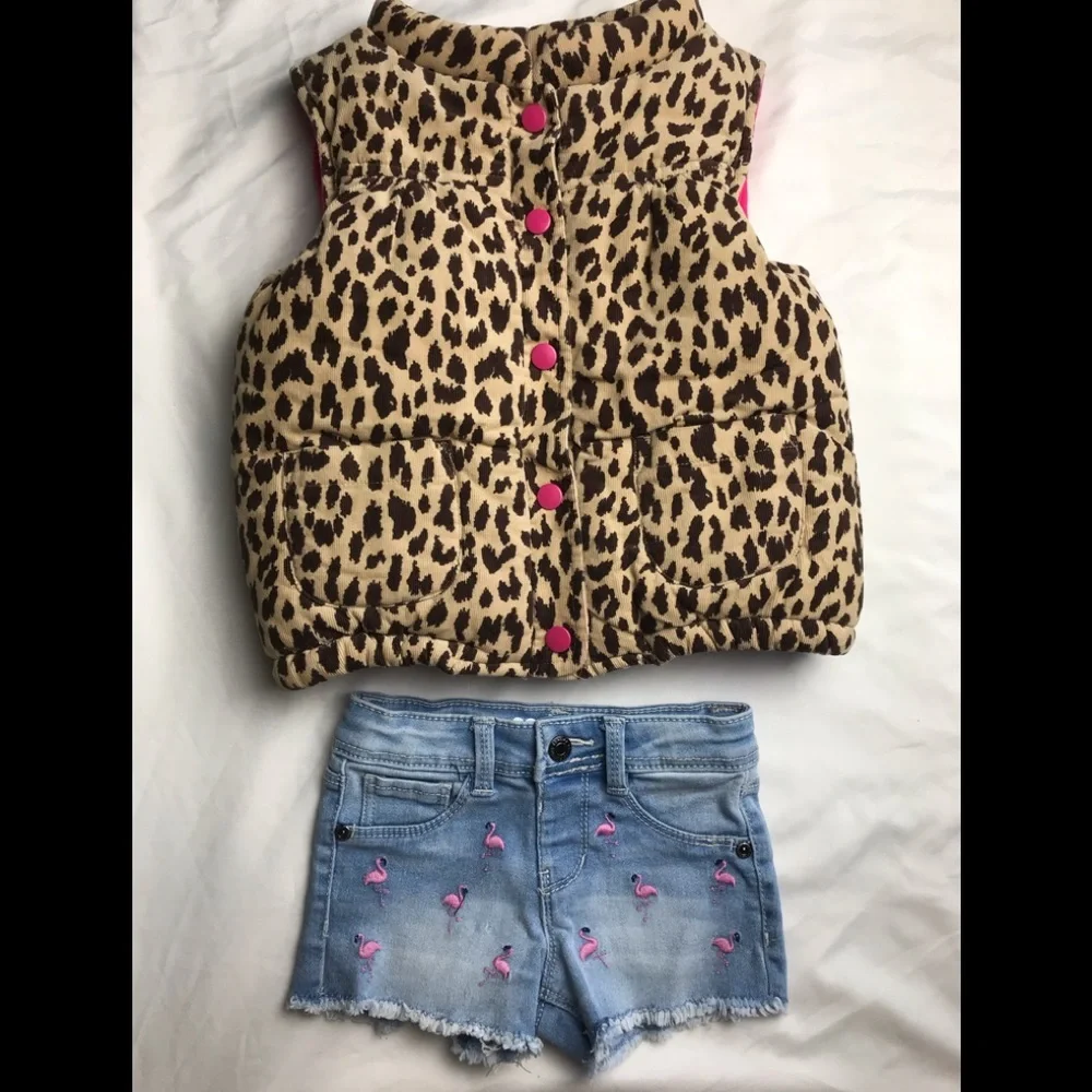 CARTERS Leopard Vest Flamingo and  shorts SONOMA 4